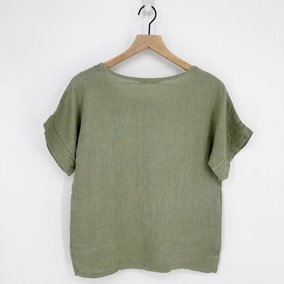 Francesca Bettini Lightweight Linen Boxy Top Short Sleeve Sage Green Women's S - Picture 4 of 6
